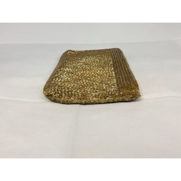 VINTAGE SAKS FIFTH AVENUE GOLD BEADED ZIPPER BAG PURSE CLUTCH - Picture 8 of 9